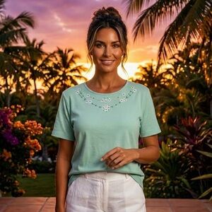 C.D. Daniels Embellished Light Aqua Short-Sleeve Tee